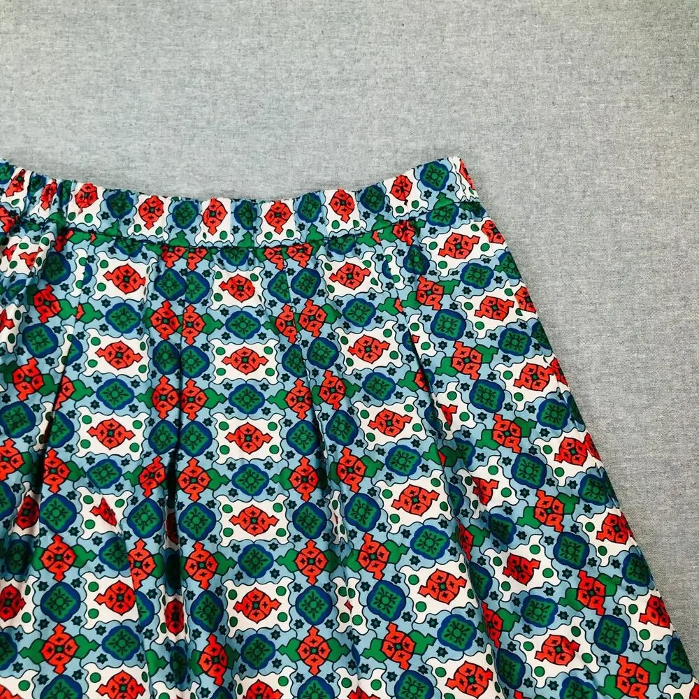 Boden Women's 12 Isabella Skirt Cotton Sateen Coastal Tile Pleated Pockets BL11